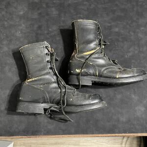Vintage Military Combat Boots Men Size 7 W Black Leather Goodyear Magic Sole 40s